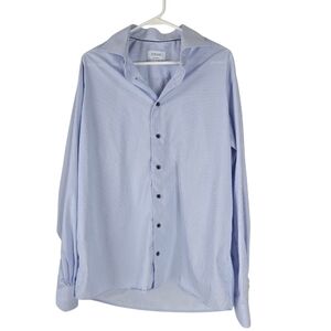 ETON Contemporary Blue/White Striped Long Sleeve Button Front Cotton Shirt 17 43